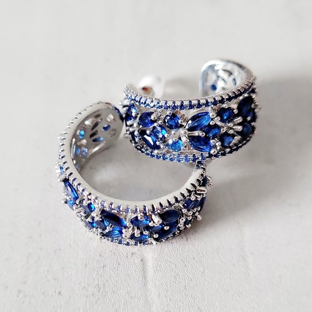 Beautiful C Shaped Hoop Earrings Jewelry w/Embellished Blue Crystals
